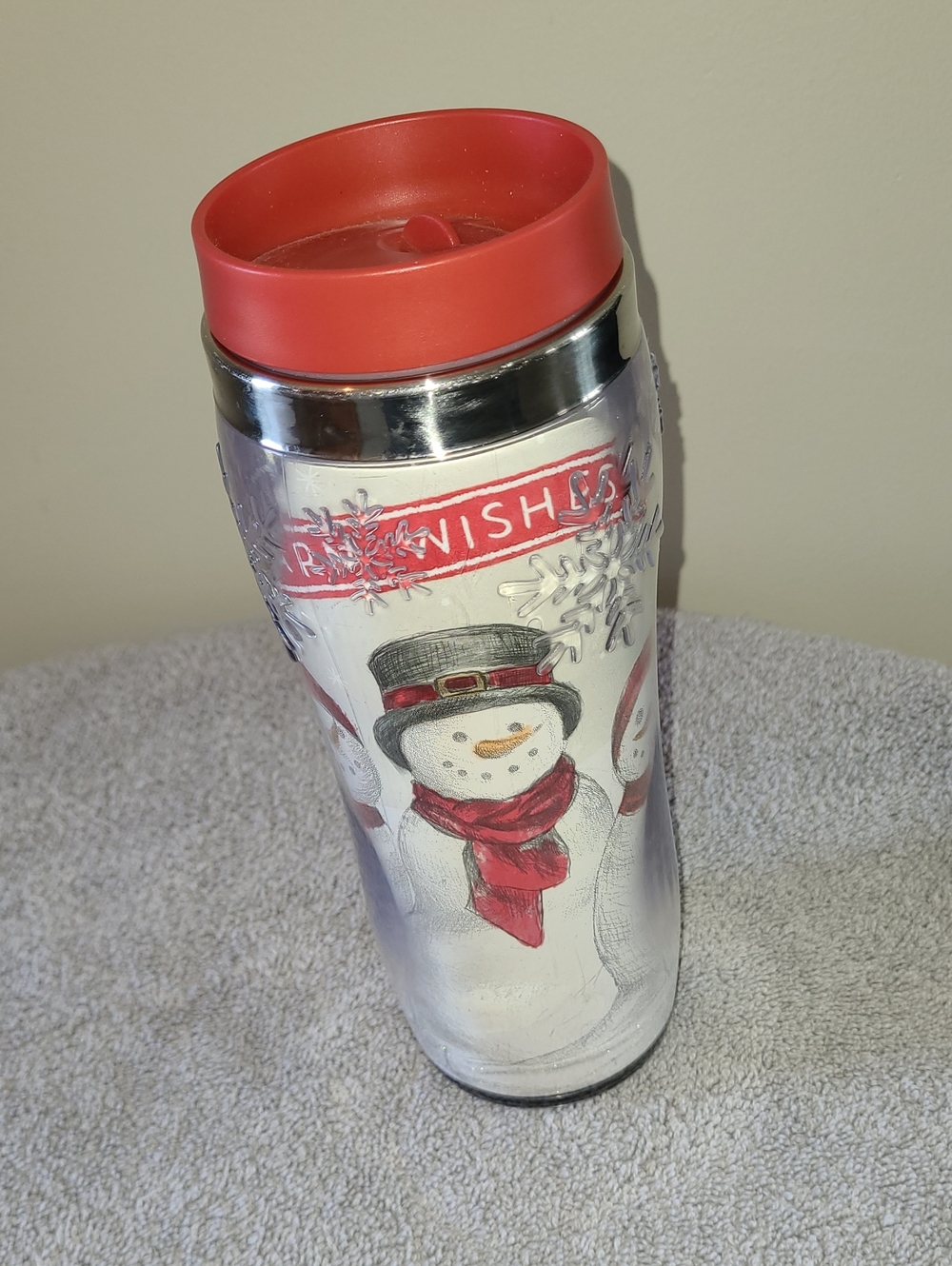 Festive Red Snowmen Travel Tumbler